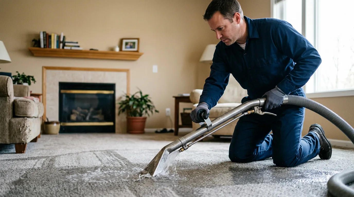 Water damage restoration technician working near Hollandale, WI